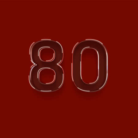 Number 80 with shadow on red background. Vector illustration.の写真素材