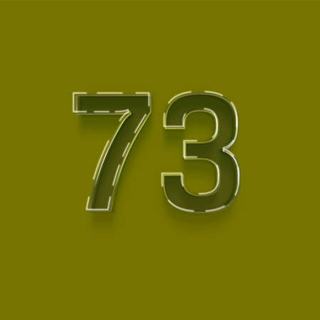 Number 73 embossed on a green background, vector illustration.の写真素材