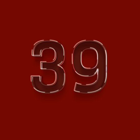 Number thirty nine with shadow on red background, 3d render