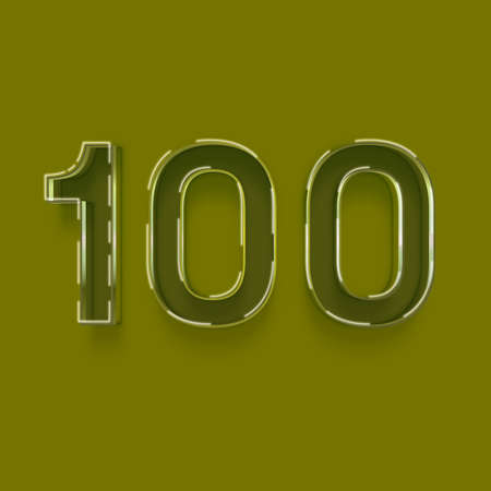 100 number with shadow isolated on green background. 3D illustration.の写真素材