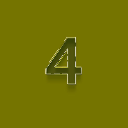 Number 4 of green color with shadow, isolated on green background. 3d rendering
