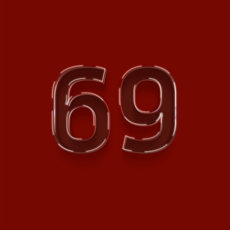 Number sixty-nine on red background. Vector illustration.