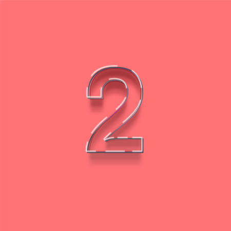 3d metal number 2 with shadow isolated on pink background, vector illustrationの写真素材