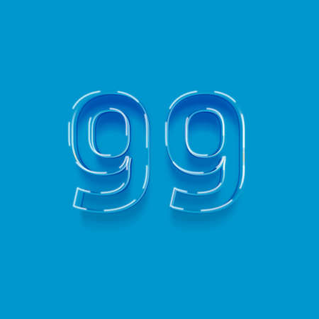 99 number with neon light effect, blue background, vector eps10の写真素材