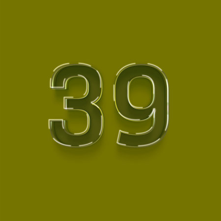 39 number on green background. 3D illustration of number isolated on green background