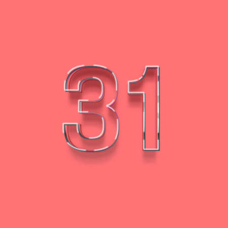 metal number of pink color with shadow isolated on red background, 3d renderingの写真素材