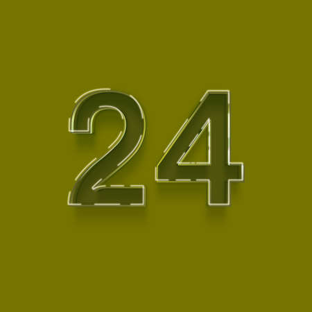 green number 24 with shadow - 3d made, isolated on green backgroundの写真素材