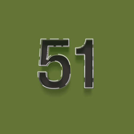 Number 51 with shadow on green background. 3D illustration, 3D rendering.の写真素材