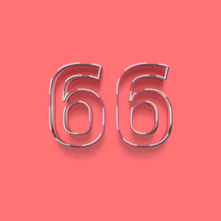 Metal font number 6 6 with shadow and pink background, 3D renderingの写真素材