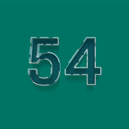 Neon number 54 with shadow isolated on green background, vector illustrationの写真素材
