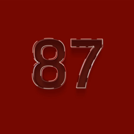 neon number 87 with shadow on red background. 3d rendering