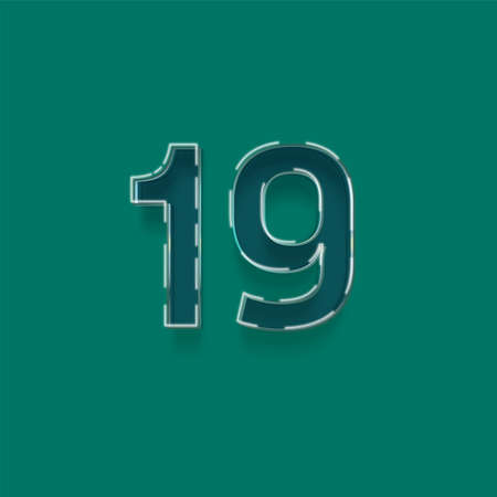 19 number on green background with shadow. Vector illustration of number.の写真素材