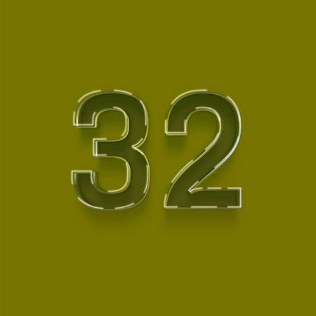 Number 32 embossed on a green background. Vector illustration.の写真素材