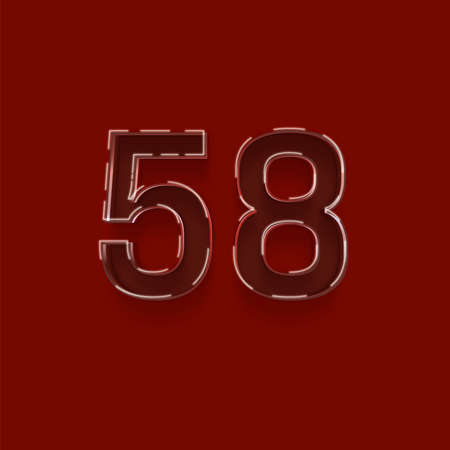58 number on red background, 3d renderの写真素材