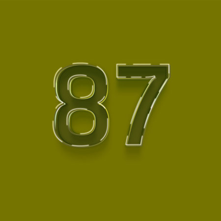 Number 87 embossed on a green background. 3d illustration