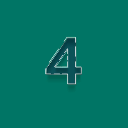 Number 4 with shadow on a green background. Vector font for your design.の写真素材