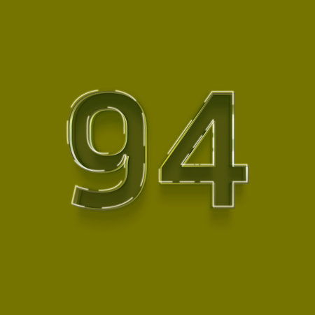 94 number with shadow isolated on green background. 3D illustration of symbols