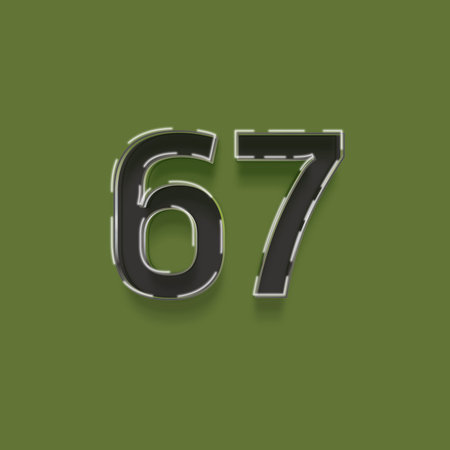 67 number with shadow on green background. Eps 10 vector file.の写真素材