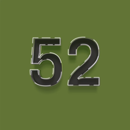 52 number with shadow isolated on green background. 3d illustration.