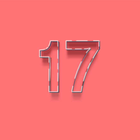 Realistic neon number 17 with shadow isolated on pink background. 3d renderingの写真素材