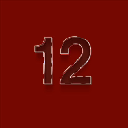 Neon number 12 with shadow on dark red background, vector illustrationの写真素材