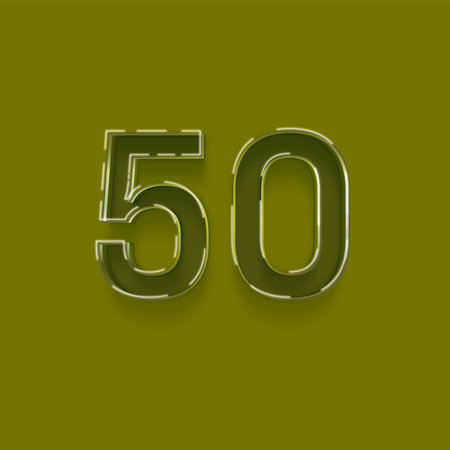 50 number with shadow isolated on green background. 3d illustration.