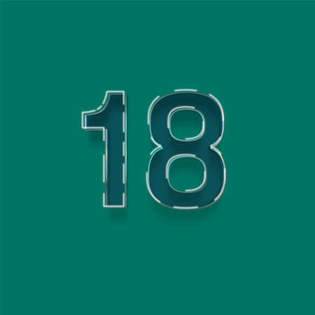 Number 18 with shadow effect on a green background. Vector illustration.の写真素材