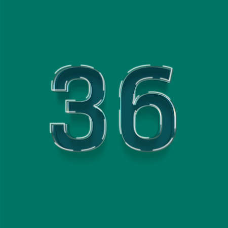 36 number with shadow isolated on green background. Vector eps10の写真素材