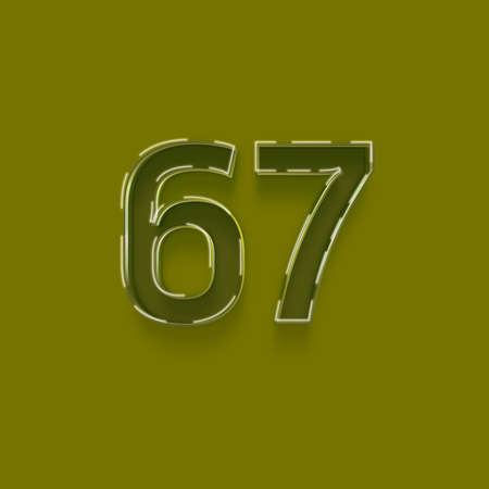67 number with shadow isolated on green background. Eps 10 vector file.の写真素材