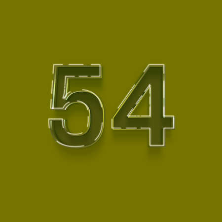 Metal number 54 with shadow isolated on green background. 3d renderingの写真素材