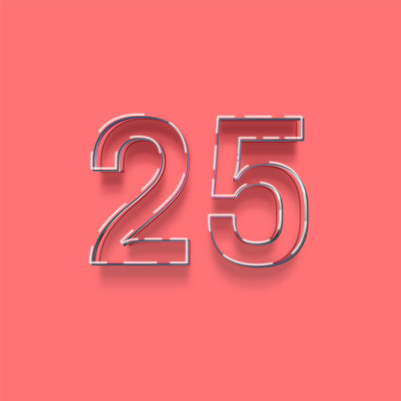 Neon number 25 with shadow and pink background, 3d renderingの写真素材