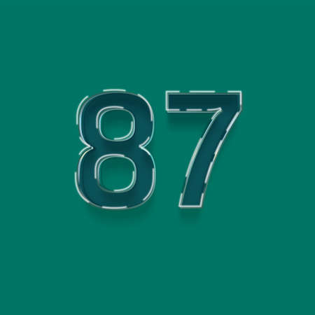 Realistic number 87 with shadow and green background, vector illustration.の写真素材