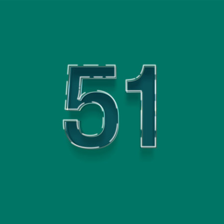 blue number 51 with shadow and green background, 3d illustration of numbers