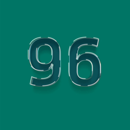 96 number with shadow isolated on green background. Vector eps10
