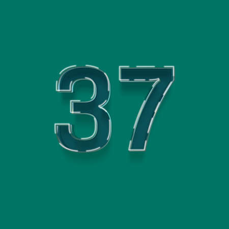 Realistic number 37 with shadow isolated on green background. Vector illustration.の写真素材