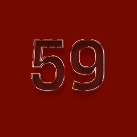 Neon number 59 with shadow on red background, 3d renderの写真素材