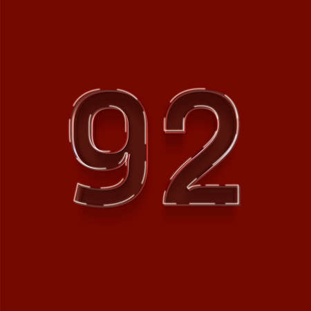 Number 92 with shadow isolated on red background. Vector illustrationの写真素材