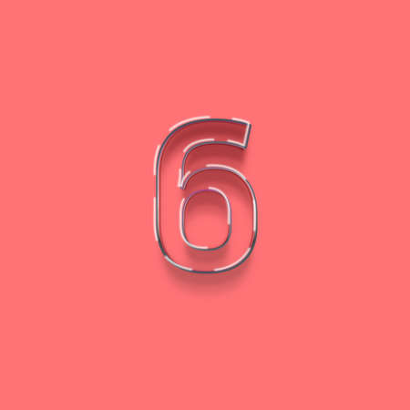 Neon number 6 with shadow on pink background. 3d renderingの写真素材