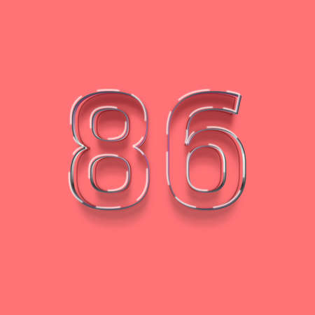 metal number 86 with shadow isolated on pink background, 3d renderingの写真素材