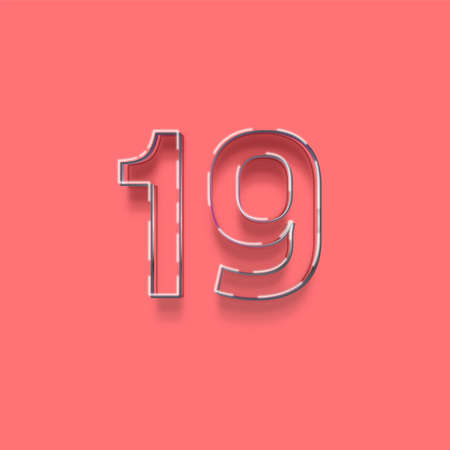 19 number with pink background and shadow - 3d illustration of symbolsの写真素材