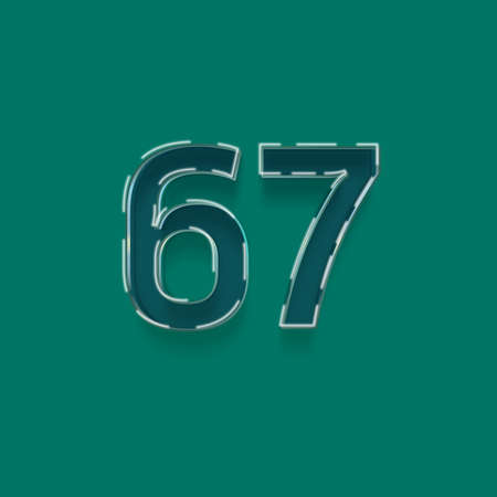 67 number with shadow and green background, vector illustration graphic design.の写真素材