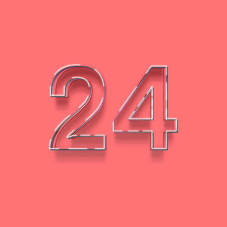 Neon number 24 with shadow on pink background, 3d renderingの写真素材