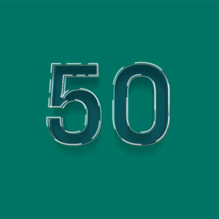 50 number with shadow isolated on green background, 3d realistic numbersの写真素材