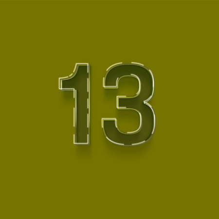 13 number with shadow effect in green color, isolated on green background.の写真素材