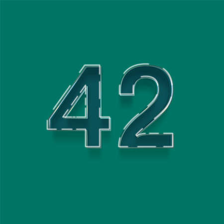 Blue and white number 42 with shadow, isolated on green background.の写真素材