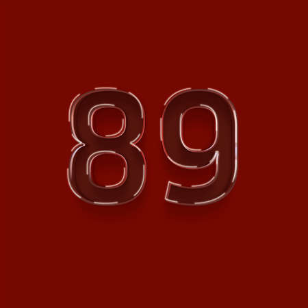 Number 89 with shadow on red background, 3d renderの写真素材