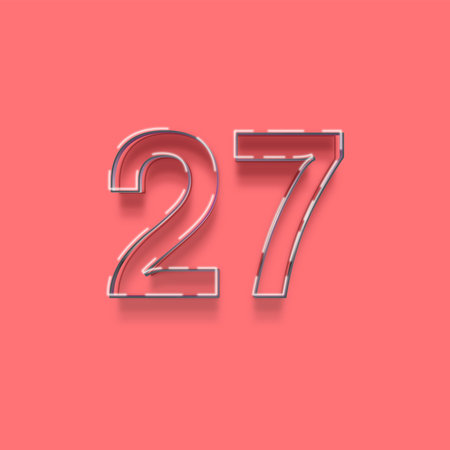 Neon number 27 with shadow and pink background, 3d renderingの写真素材