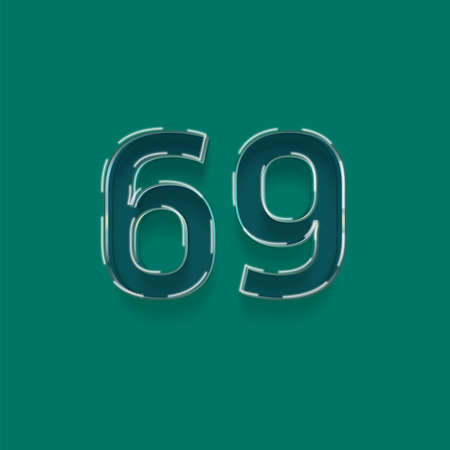 69 number from a set of glassy typeset, vector illustrationの写真素材