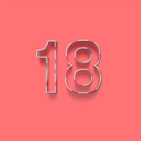Neon number 18 with shadow and pink background, vector illustration.の写真素材