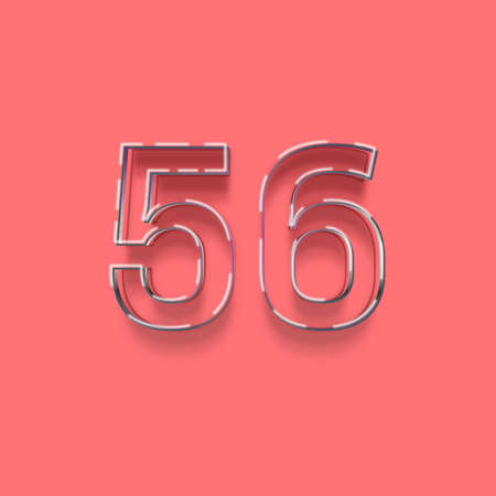 Neon number 56 with shadow and pink background, 3d renderingの写真素材
